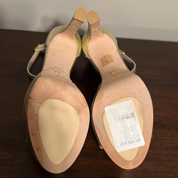 Stuart Weitzman Discoplatform Nudistcurve Metallic Leather Sandals Size 9.5 - Picture 8 of 9